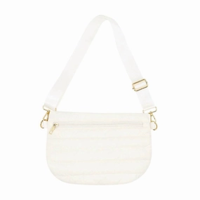 Quilted Puffer Messenger Crossbody Sling Bag In Ivory
