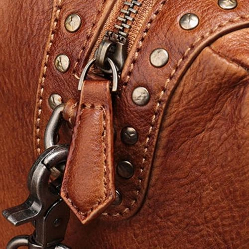 Red Vintage Ladies Leather Rivet Boston Handbag Purse Brown Shoulder Handbag for Women