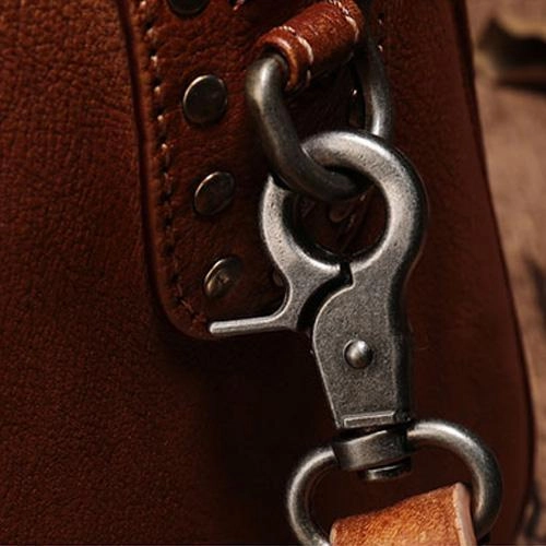 Red Vintage Ladies Leather Rivet Boston Handbag Purse Brown Shoulder Handbag for Women