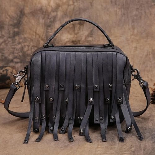Red Vintage Womens Leather Purse Tassel Handbag Brown Shoulder Bag Crossbody Purses for Ladies