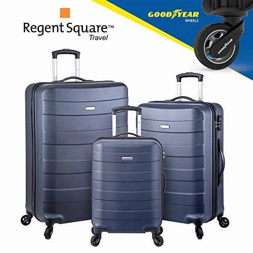 Regent Square Travel - 3 Piece Luggage Sets with Build-In TSA Lock and Spinner Goodyear Wheels  Mangusta, Hard Case (Asphalt)