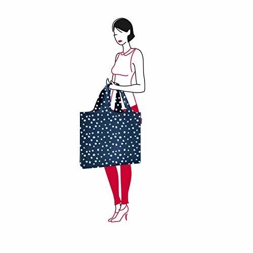 reisenthel Mini Maxi Beachbag, Foldable and Spacious Lightweight Tote Bag with Zippered Pouch, Water-repellent, Spots Navy