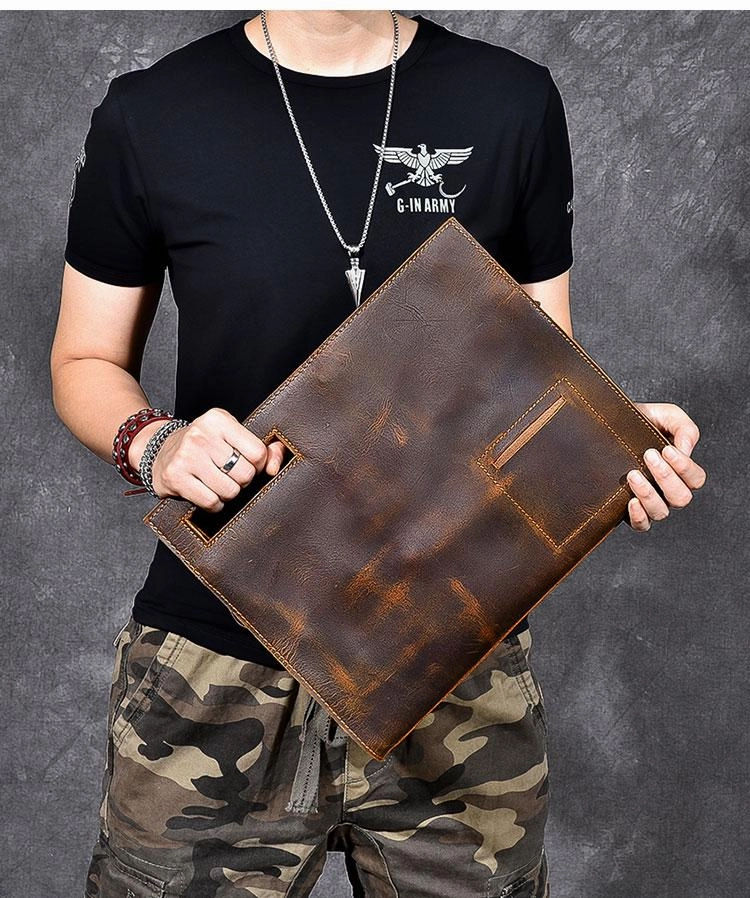 Retro Brown Leather Men Business Clutch Bag Side Bag Handbag Small Messenger Bag For Men