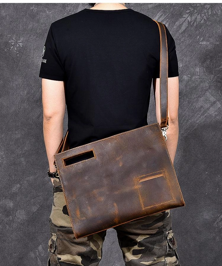 Retro Brown Leather Men Business Clutch Bag Side Bag Handbag Small Messenger Bag For Men