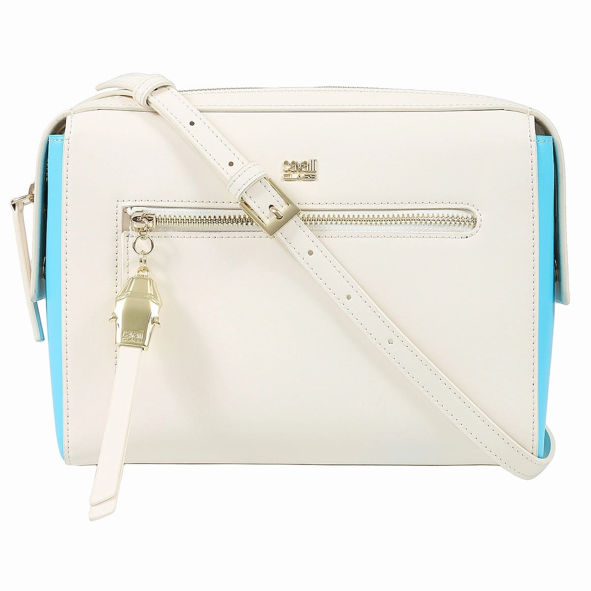 Roberto Cavalli Class GWLPD5 T37 Brigitte 0 Ivory/Blue Medium Shoulder Bag for womens