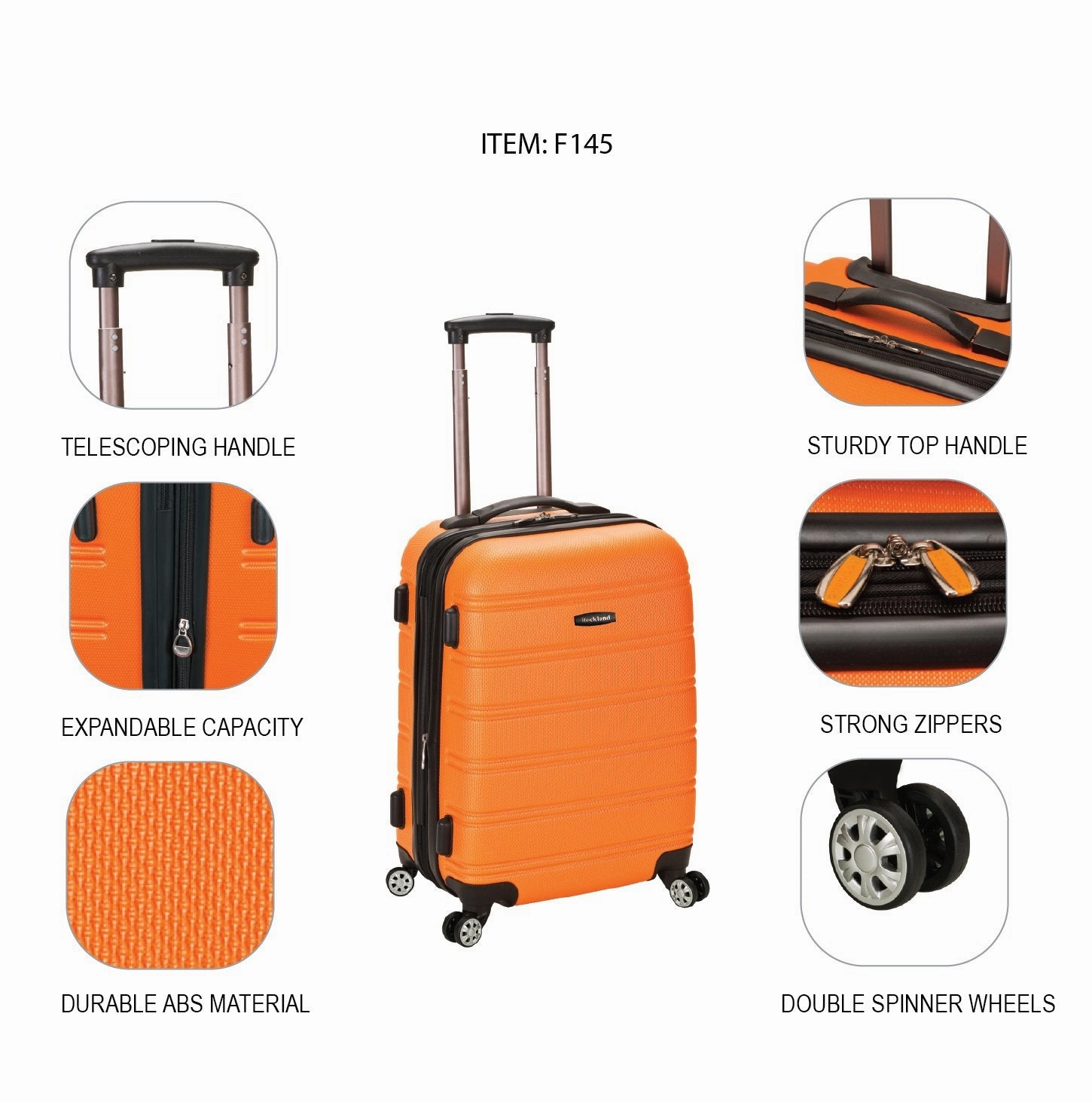Rockland Melbourne 20" Expandable Abs Carry On, Charcoal