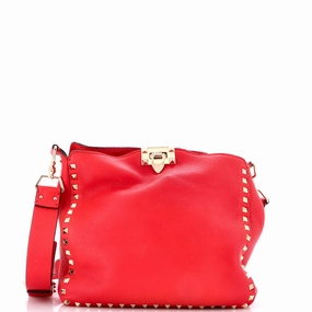 Rockstud Flip Lock Messenger Bag Leather Small