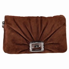 Roger Vivier Viv Choc Large Bag in Brown Suede