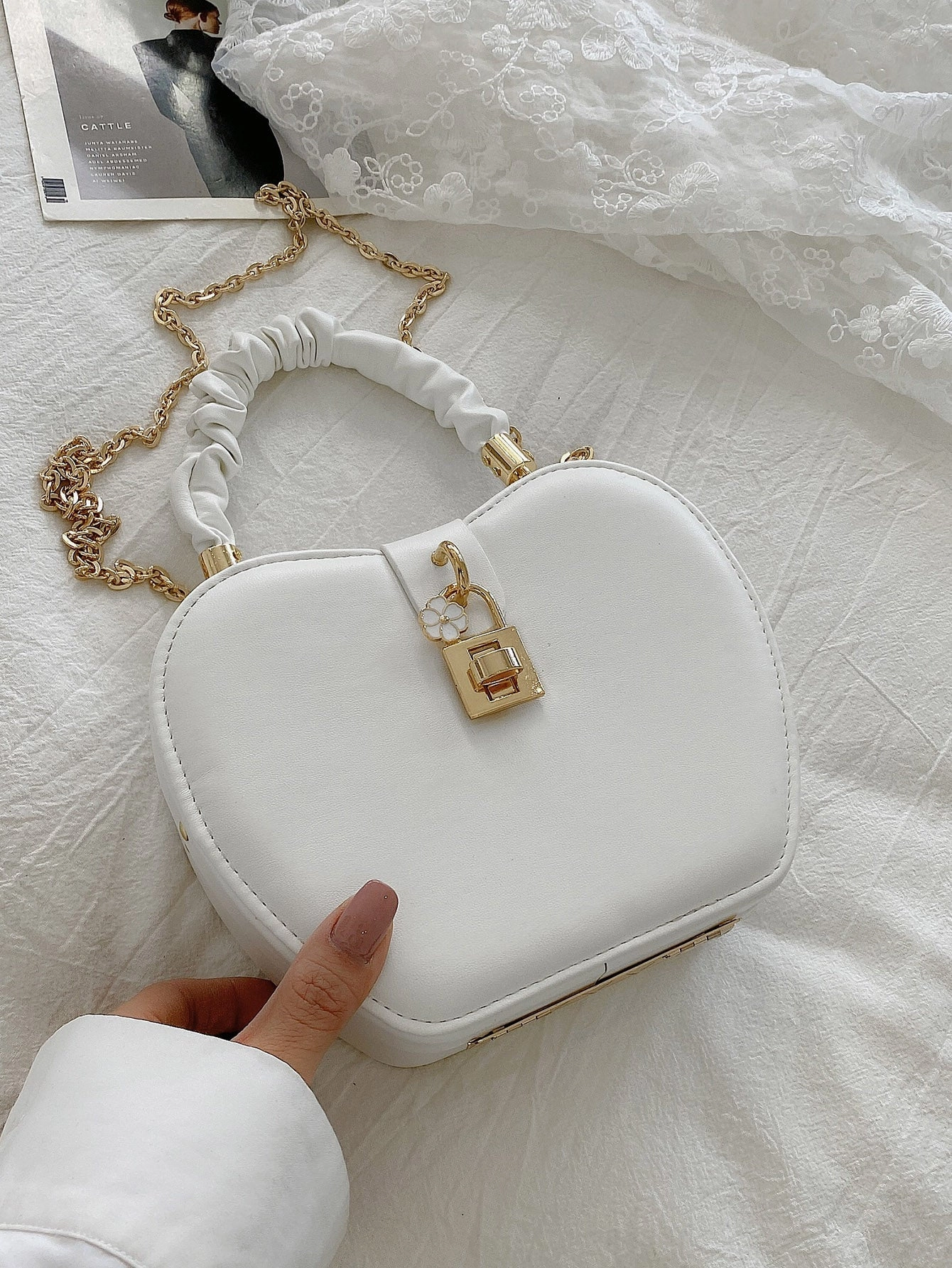 Ruched Handle Chain Box Bag