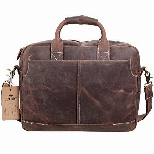 S-Zone Genuine Leather Professional Look Briefcase Bag For 17 Inch Laptop