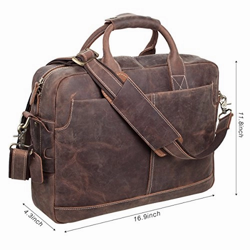 S-Zone Genuine Leather Professional Look Briefcase Bag For 17 Inch Laptop