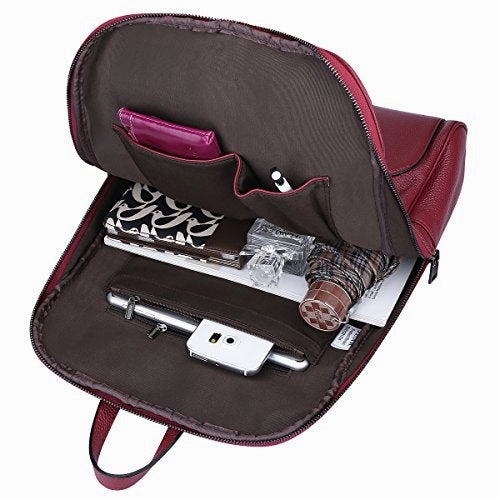 S-Zone Women'S Genuine Leather Backpack Purse Travel Bag Fit 14" Laptop (Wine Red)