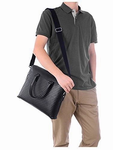 Saierlong New Mens Black Genuine Leather Briefcase Shoulder Laptop Business Bag
