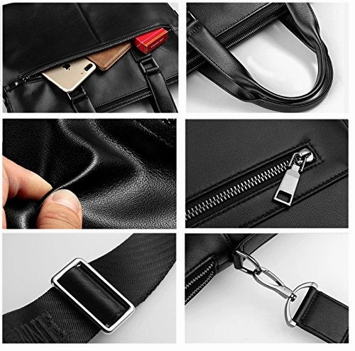 Saierlong New Mens Black Genuine Leather Briefcase Shoulder Laptop Business Bag