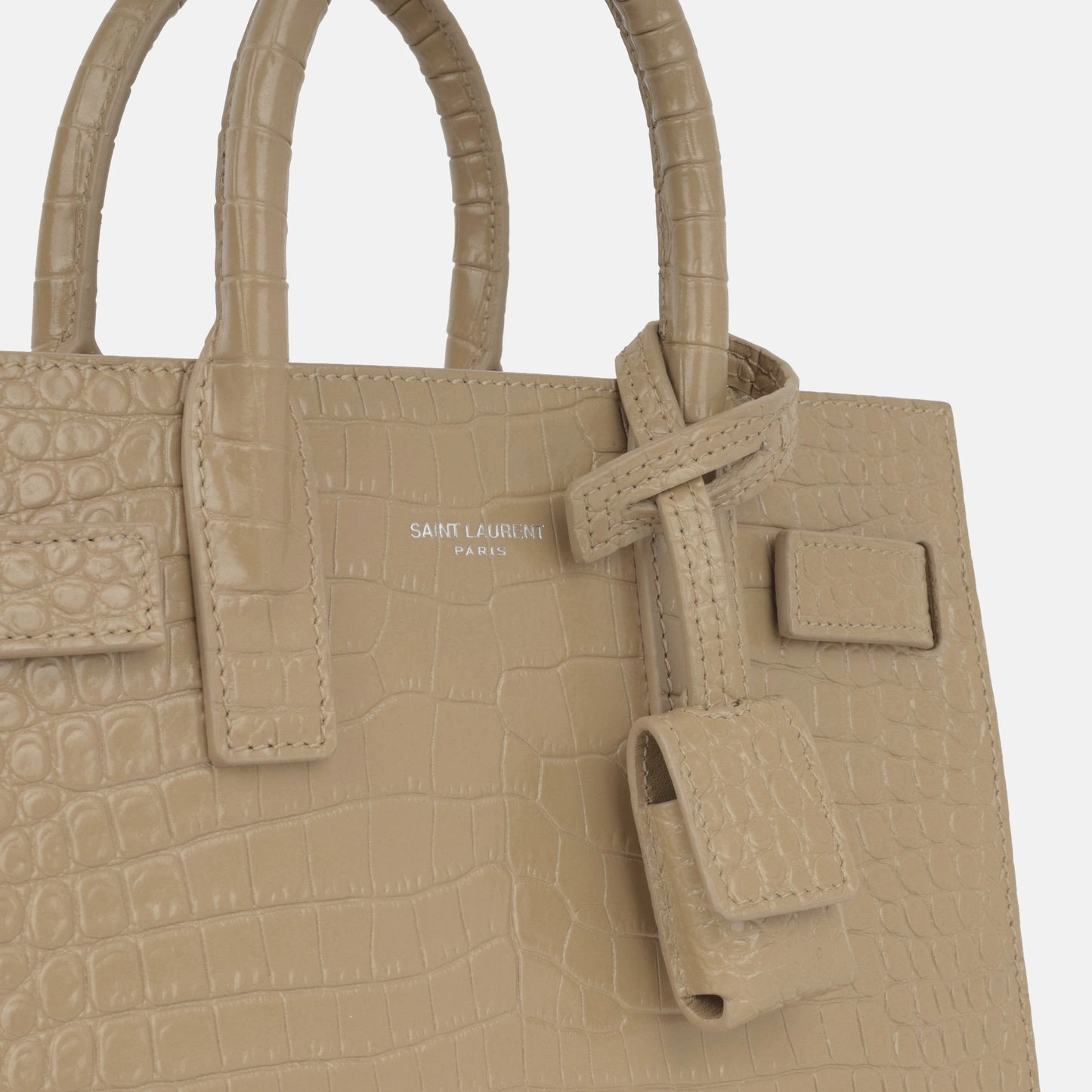 Saint Laurent - Nano Sac De Jour - Beige Croc Embossed SHW - Pre-Loved