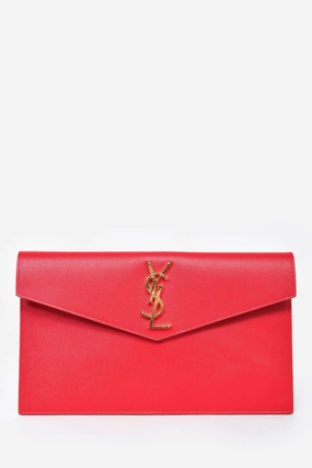 Saint Laurent Red Grain De Poudre Leather 'Uptown' Pouch