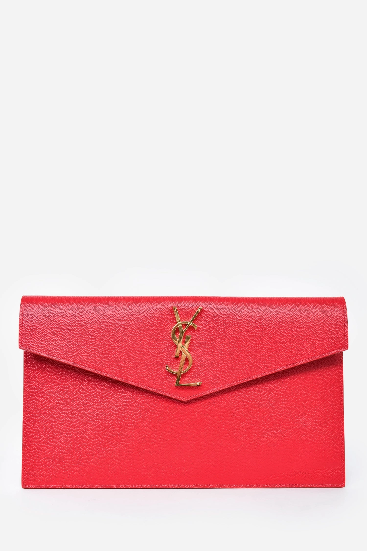 Saint Laurent Red Grain De Poudre Leather 'Uptown' Pouch