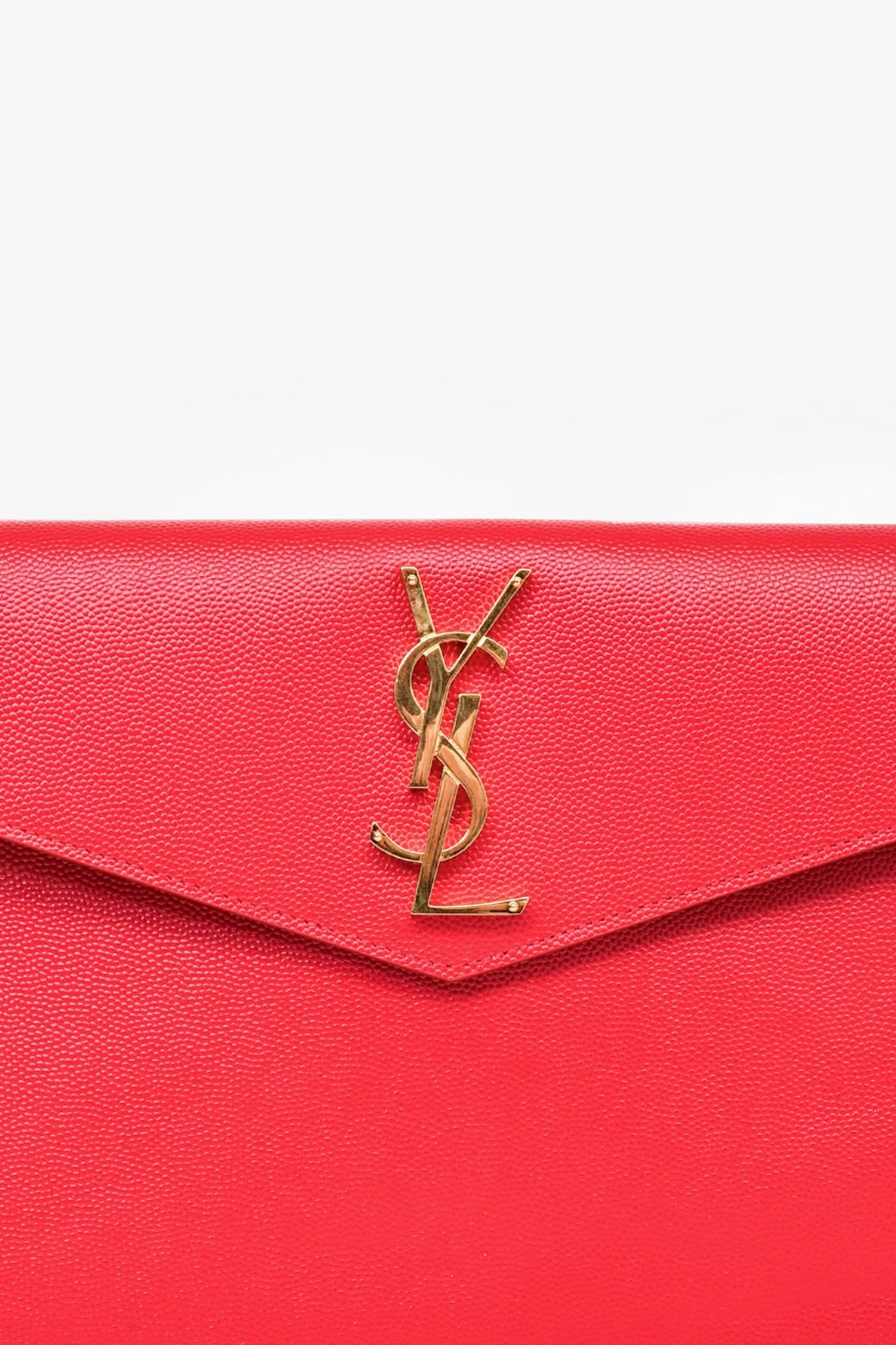 Saint Laurent Red Grain De Poudre Leather 'Uptown' Pouch