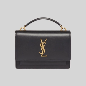 SAINT LAURENT YSL Sunset Chain Wallet In Smooth Leather Black 533026D422W