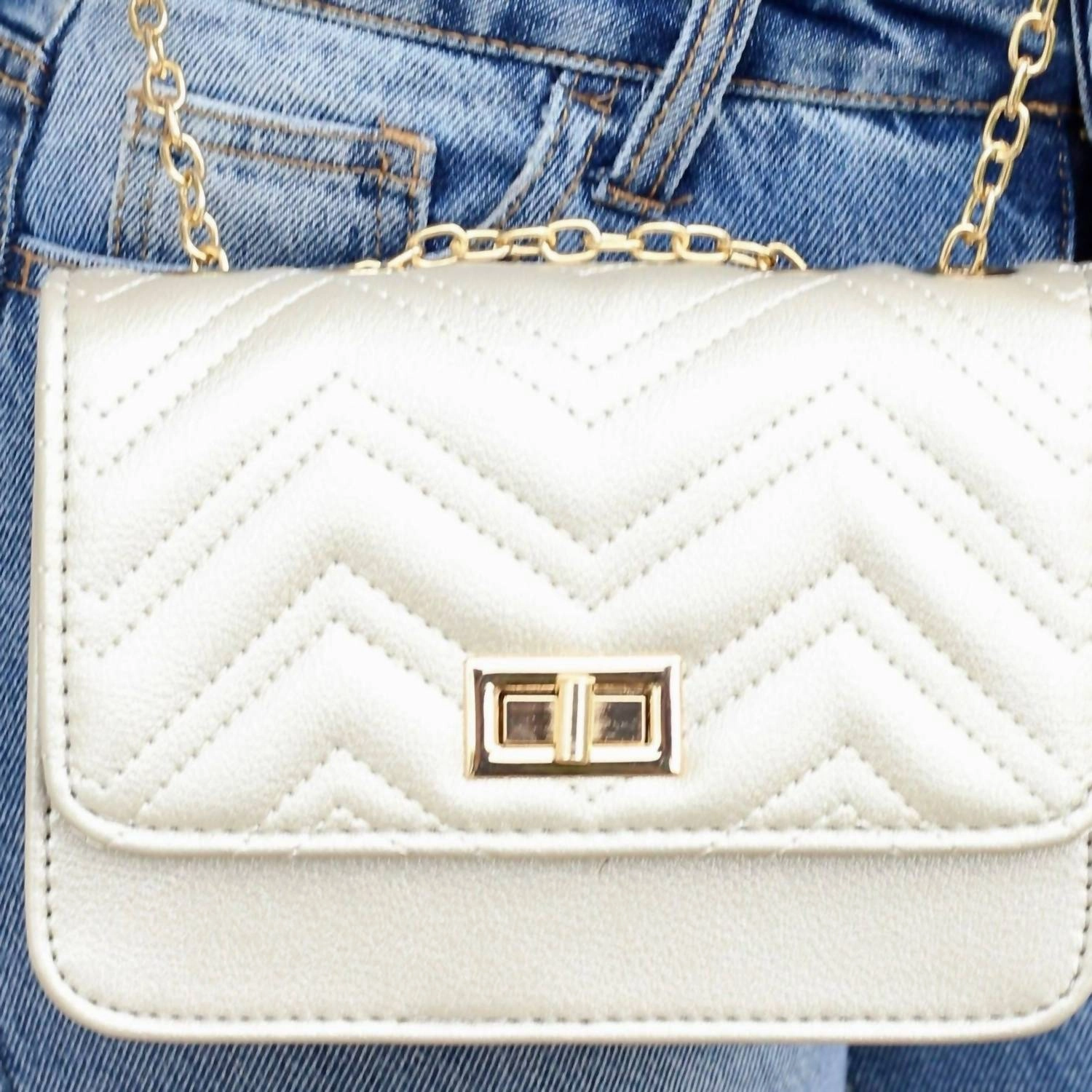 Sally Quilted Chain Crossbody Bag Purse In Silver