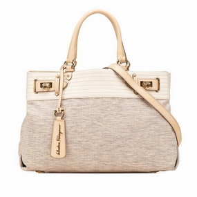 Salvatore Ferragamo Canvas Leather Shoulder Bag Tote Bag (Pre-Owned)