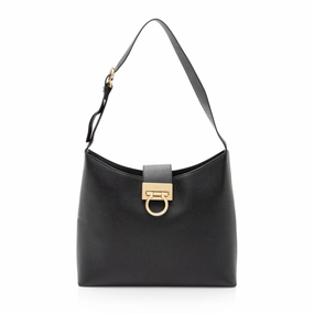 Salvatore Ferragamo Leather Gancio Trifolio Large Shoulder Bag