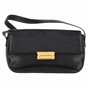 Salvatore Ferragamo Logo Flap Shoulder Bag in Black Leather