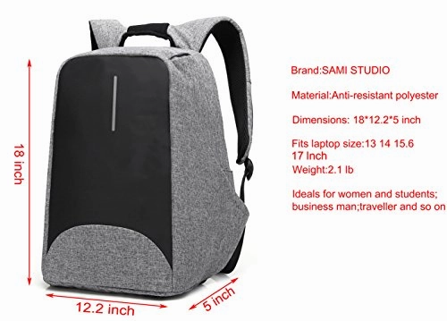 Sami Tudio Anti-Theft Backpack With Usb Charging Port Business Laptop Backpack Fits To 15.6 Inch