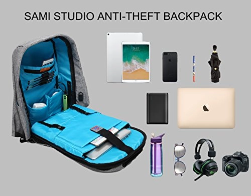Sami Tudio Anti-Theft Backpack With Usb Charging Port Business Laptop Backpack Fits To 15.6 Inch