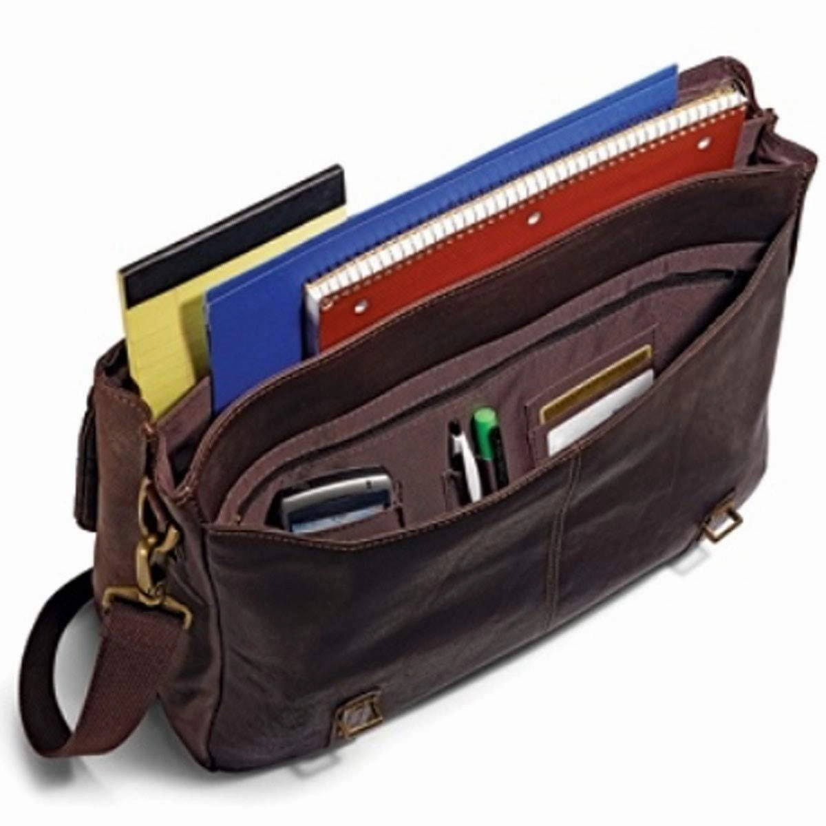 Samsonite Genuine Leather Flapover Buckle Brief Brown