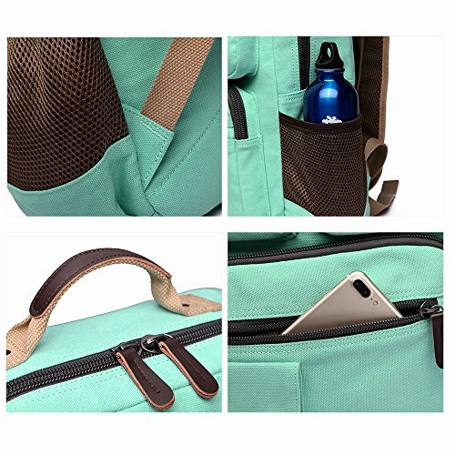 School Backpack Vintage Canvas Laptop Backpacks Men Women Rucksack Bookbags, Mint Green