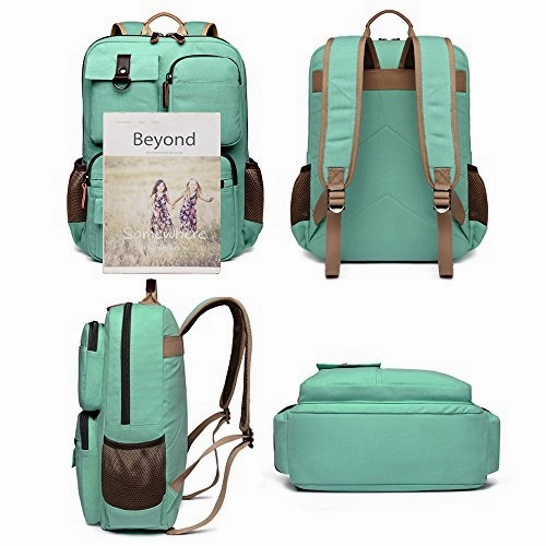School Backpack Vintage Canvas Laptop Backpacks Men Women Rucksack Bookbags, Mint Green