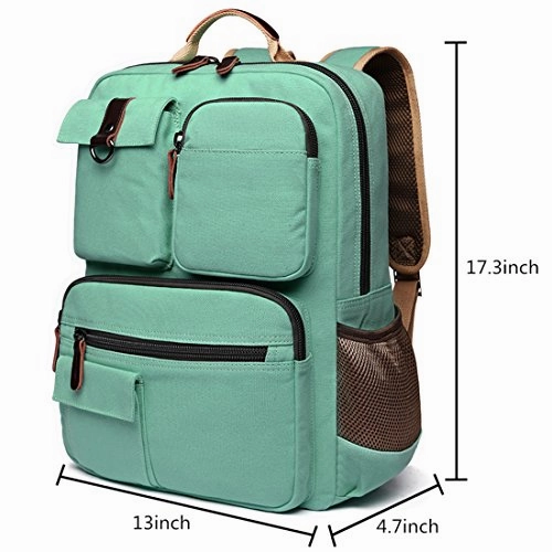 School Backpack Vintage Canvas Laptop Backpacks Men Women Rucksack Bookbags, Mint Green