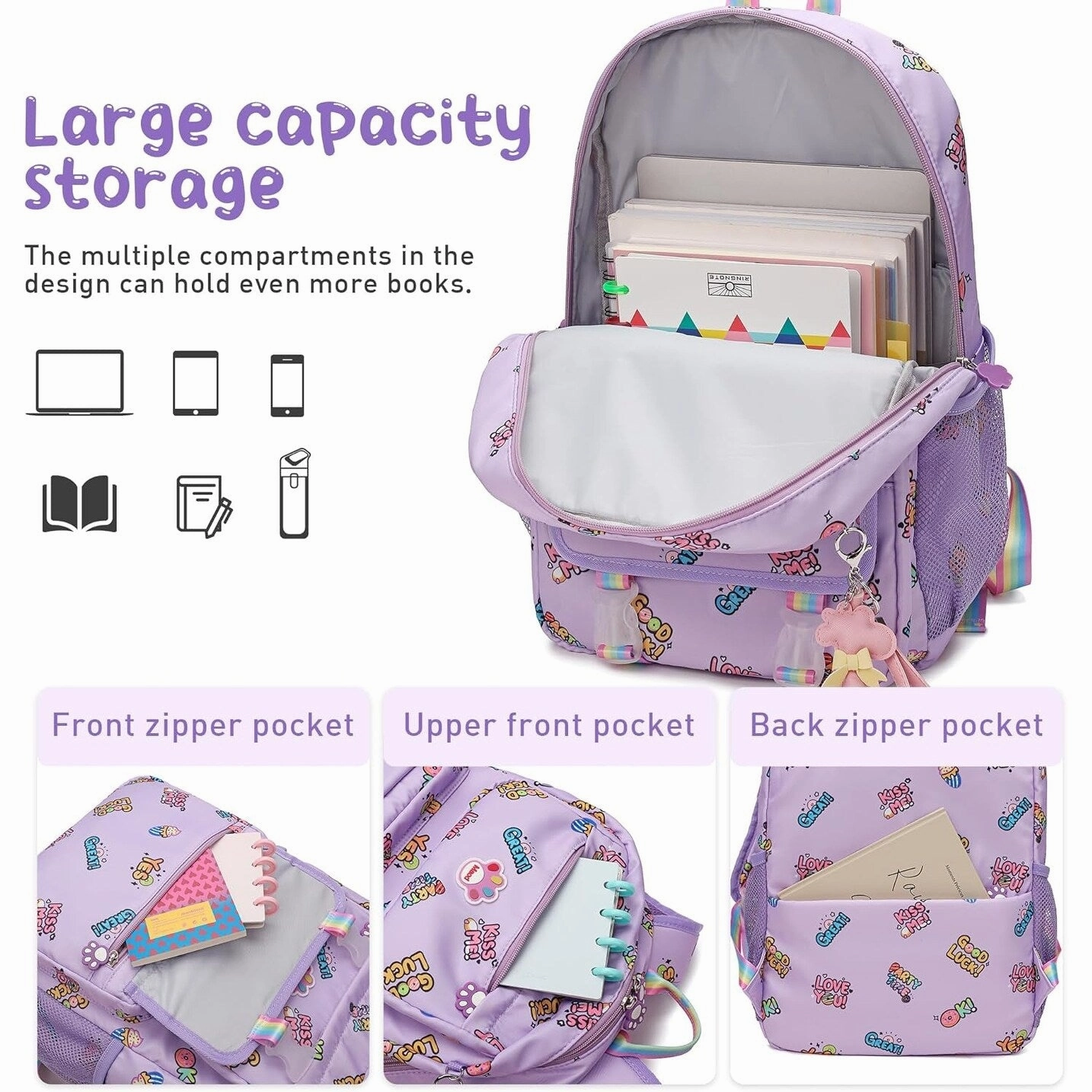 School Backpacks for Girls, Canvas Kids Schoolbag Casual Bookbag for Child Teens