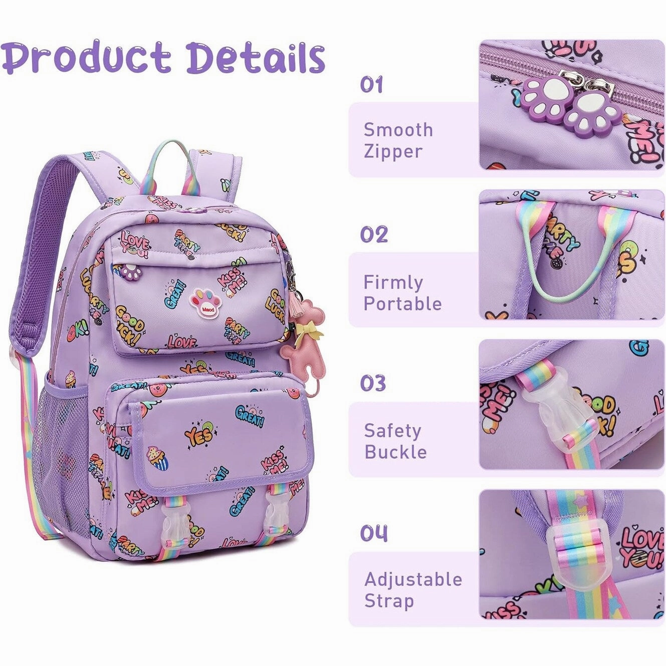School Backpacks for Girls, Canvas Kids Schoolbag Casual Bookbag for Child Teens