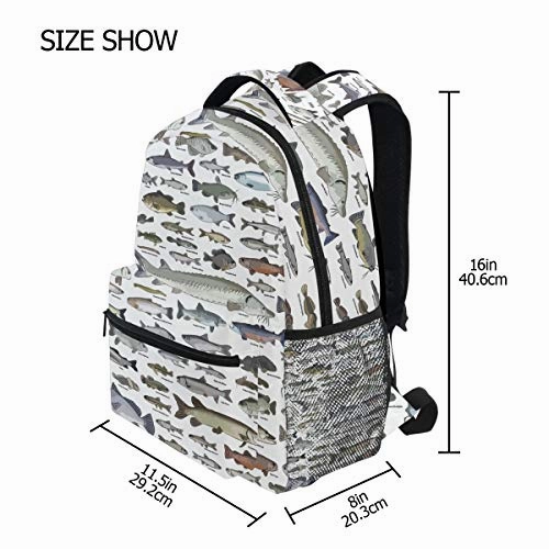 Sea Fish Pattern Daypack Backpack School College Travel Hiking Fashion Laptop Backpack for Women Men Teen Casual Schoolbags Canvas