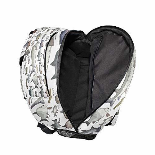 Sea Fish Pattern Daypack Backpack School College Travel Hiking Fashion Laptop Backpack for Women Men Teen Casual Schoolbags Canvas