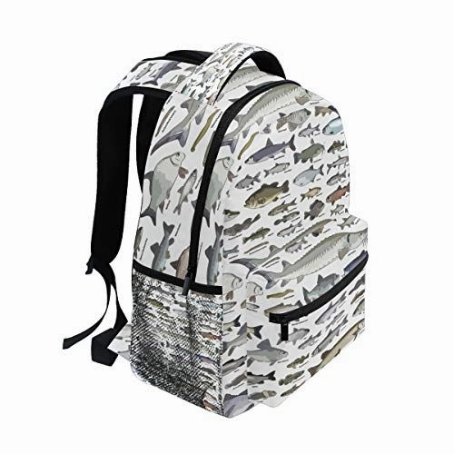 Sea Fish Pattern Daypack Backpack School College Travel Hiking Fashion Laptop Backpack for Women Men Teen Casual Schoolbags Canvas