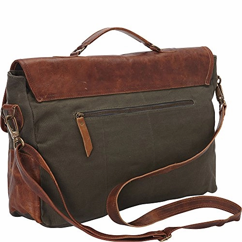 Sharo Leather Bags Laptop Messenger Bag And Brief Brown Leather/Green Canvas