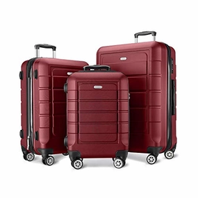 SHOWKOO Luggage Sets Expandable PC ABS Durable Suitcase Double Wheels TSA Lock Red Wine