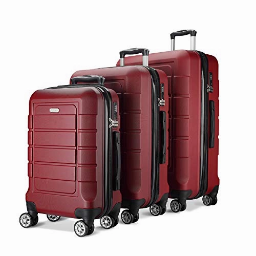 SHOWKOO Luggage Sets Expandable PC ABS Durable Suitcase Double Wheels TSA Lock Red Wine