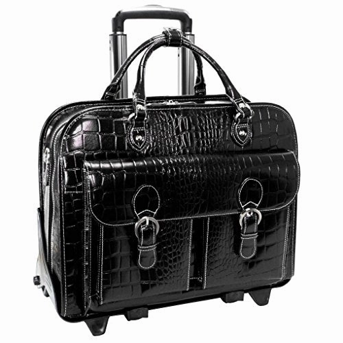 Siamod San Martino 35305 Black Leather Ladies Detachable-Wheeled Laptop Case