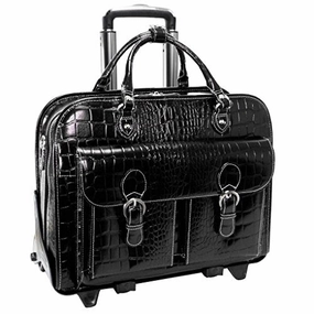 Siamod San Martino 35305 Black Leather Ladies Detachable-Wheeled Laptop Case
