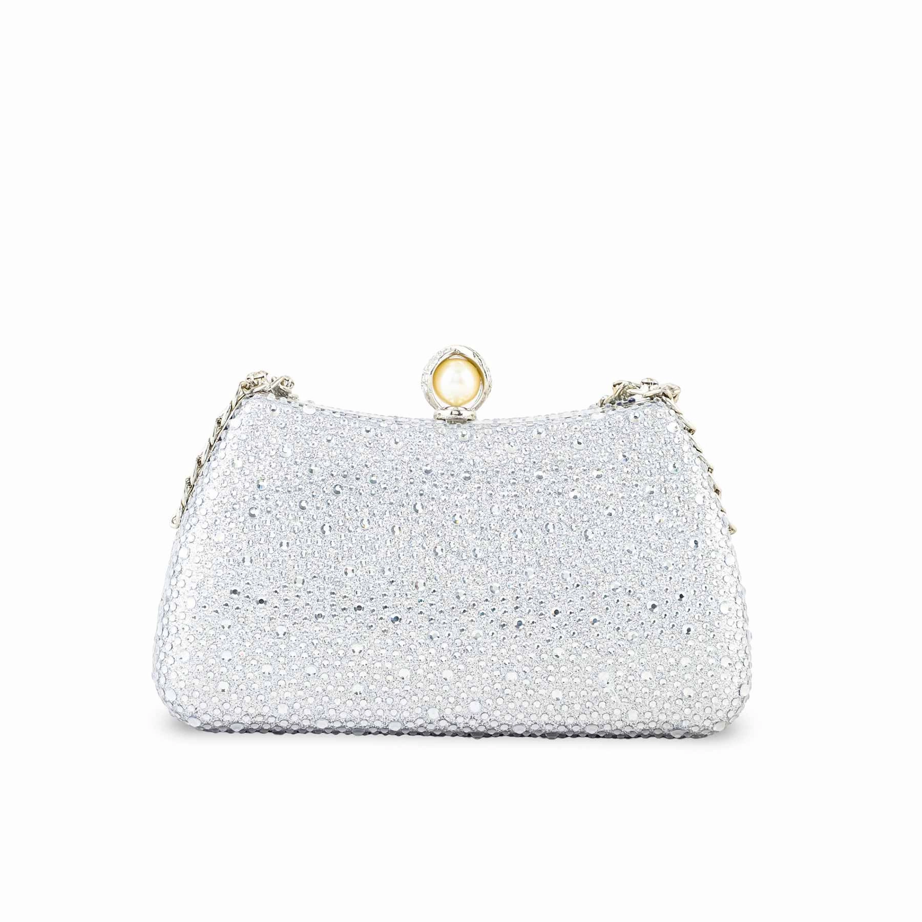 Silver Fancy Clutch For Women P24384