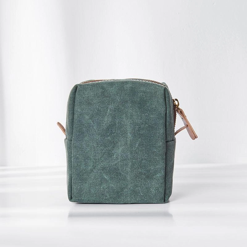 Small Canvas Leather Mens Box Bag Zipper Storage Bag Purse Clutch for Men