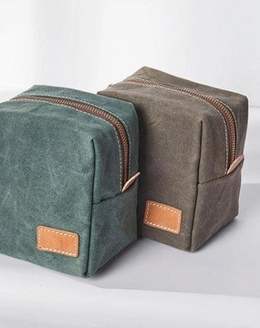 Small Canvas Leather Mens Box Bag Zipper Storage Bag Purse Clutch for Men