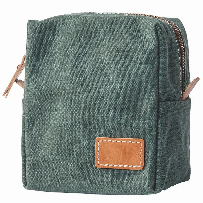 Small Canvas Leather Mens Box Bag Zipper Storage Bag Purse Clutch for Men