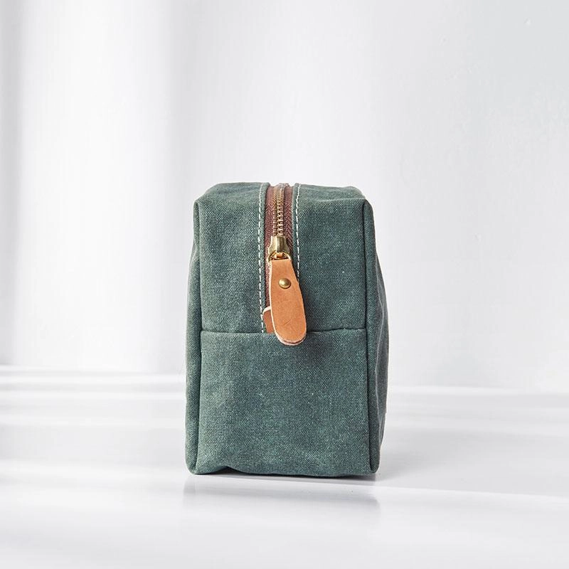Small Canvas Leather Mens Box Bag Zipper Storage Bag Purse Clutch for Men
