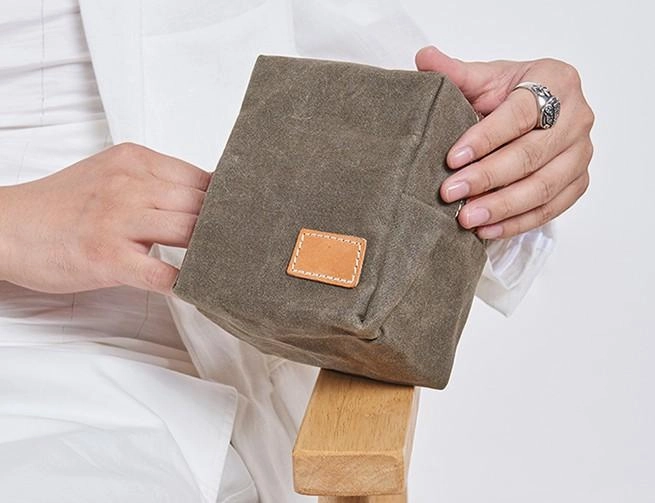 Small Canvas Leather Mens Box Bag Zipper Storage Bag Purse Clutch for Men