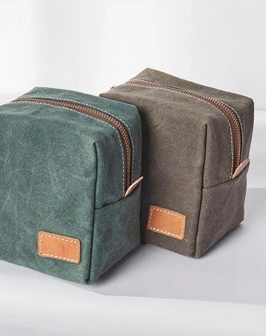 Small Canvas Leather Mens Box Bag Zipper Storage Bag Purse Clutch for Men